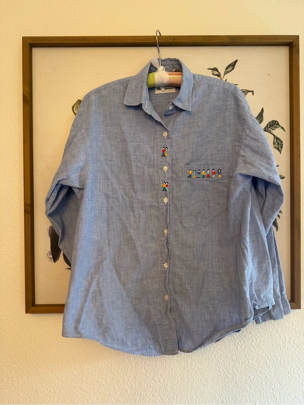 Light Blue women's Button-Up Shirt with Embroidered Pocket